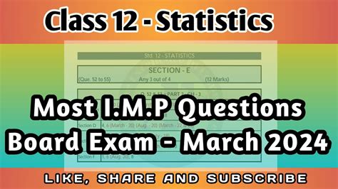 Stat Most Imp Questions March 2024 Class 12 Statistics Imp For Gseb