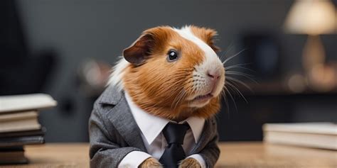 A Guinea Pig Wearing A Suit And Tie Is Sitting In An Office Looking