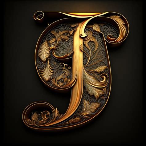 Golden Filigree Inlaid Letter J Generative Ai Stock Illustration