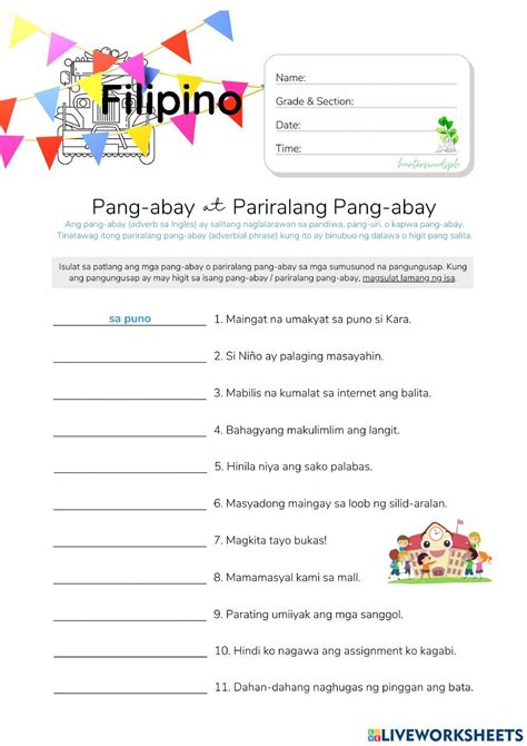 Pang abay at pariralang pang abay hunterswoodsph com worksheet worksheet – Artofit