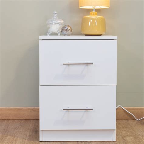 Helston Modern Bedside Cabinet White Gloss Iqgb Uk