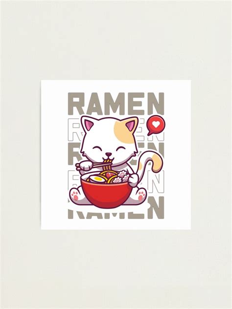 Lámina fotográfica Gato comiendo fideos lindos de ramen gatito kawaii