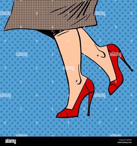 Female Legs In Red Shoes Woman Coat Goes Pop Art Comics Retro St Stock