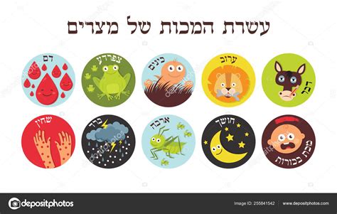 Passover Ten Plagues of Egypt written in Hebrew- Vector — Stock Vector ...