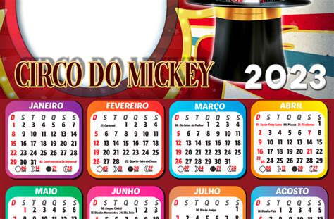 Calendário 2023 Mickey Circo Moldura Png Fotos Imagem Legal