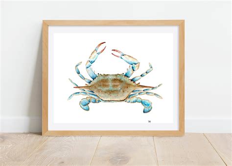 Blue Crab Watercolor Print, Crab Painting, Crab Wall Art, Beach House ...