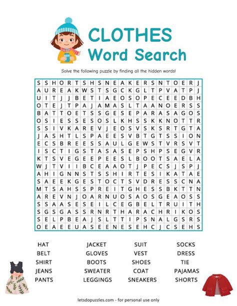 Free Printable Clothing Word Search Word Search Puzzles Printables