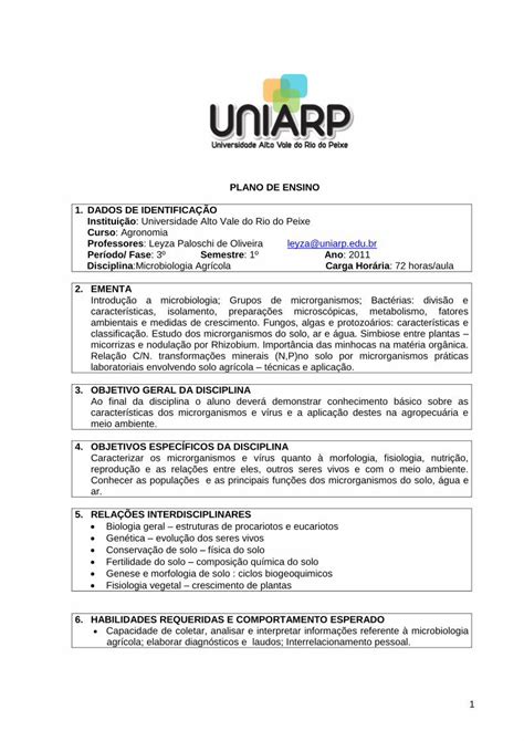 Pdf Plano De Ensino Extranet Uniarp Edu Brextranet Uniarp Edu Br