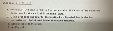 Question 2 375 Pts 1 Write A Matlab Code To Plot The Function Y