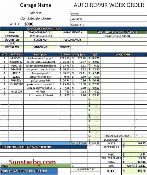 Auto Body Estimate Template