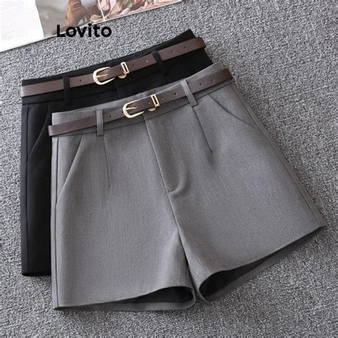 Lovito Shorts B Sicos Elegantes Bolso Liso Para Mulheres Lnl