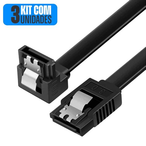 Kit 3 Cabo De Dados Sata 3 6gb S Trava 40cm Conector 90 HD SSD