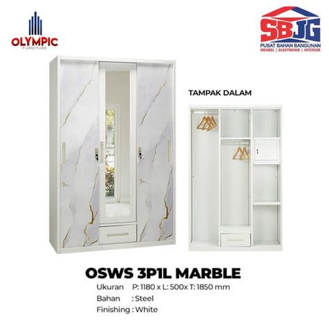 Jual Lemari Pakaian Baju Plat Besi 3 Pintu Sliding Olympic OSWS 3P1L