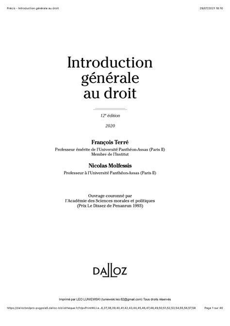 Pr Cis Introduction G N Rale Au Droit Studocu