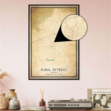 Vintage Rural Retreat Virginia Map Poster, Rural Retreat VA City Road