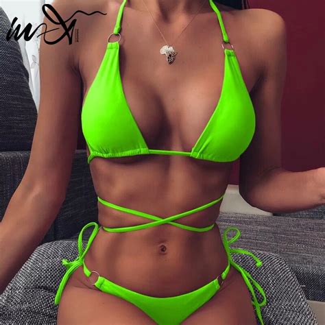 In X Sexy Neon Green Bikini Push Up Swimsuit Female Swimwear Women