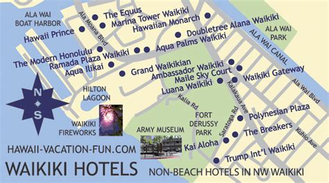 Map of non-beachfront Waikiki hotels in the Northwestern portion of ...