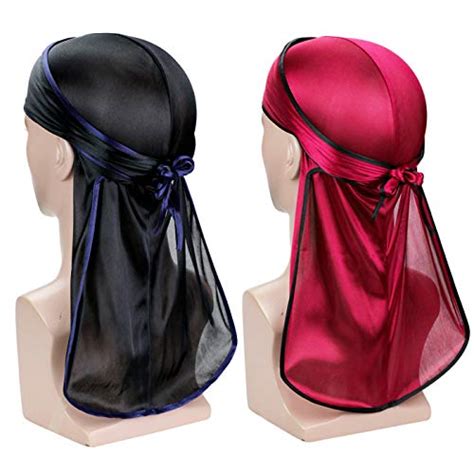 2 Piieces Silky Soft Durag Headwraps With Extra Long Tail And Wide