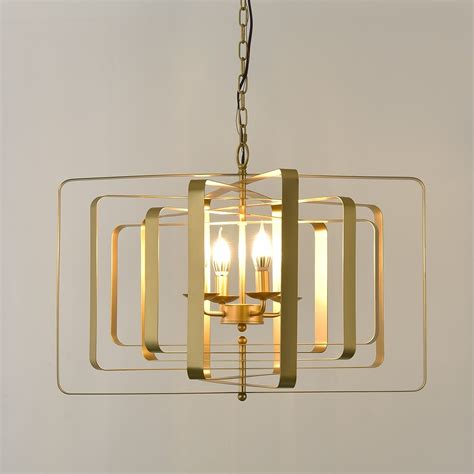 Luxury Modern Gold Bronze Geometric Rectangular Candle Chandelier 4