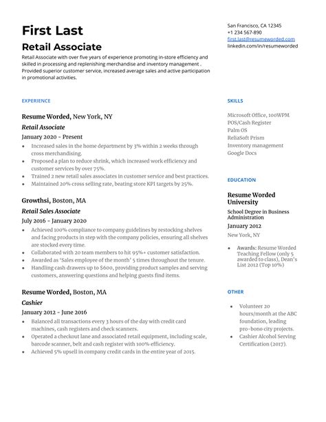 Retail Associate Resume Template Sky Resume Examples Riset