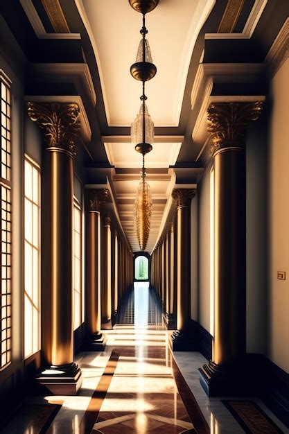 Premium AI Image | Long gallery corridor built in classical style ...