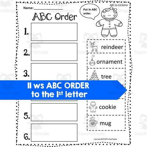 Abc Order Worksheets Christmas Alphabetical Order By Teach Simple