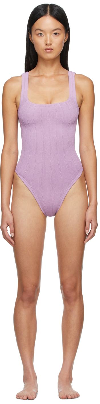 Hunza G Purple Square Neck Nile One Piece Swimsuit Ssense Canada