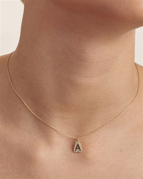 Diamond Bubble Initial Necklace 14k Yellow Gold