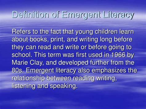 PPT Definition Of Emergent Literacy PowerPoint Presentation Free