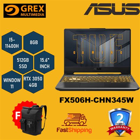 ASUS TUF F15 FX506H CHN345W GAMING LAPTOP I5 11400H 8GB 512GB SSD 15 6