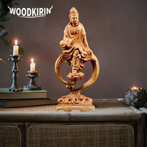 Estatua De Madera De Buda Guanyin Estatua De Bodhisattva Tallada A Mano