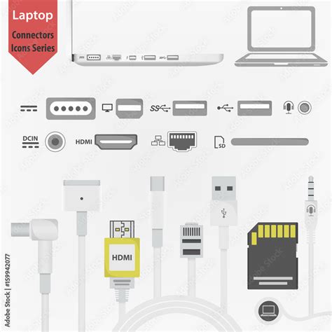 Laptop Side View With Connectors Illustration Sd Hdmi Usb Ethernet