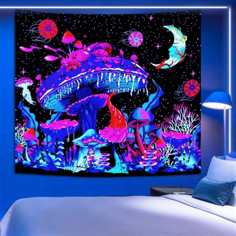 Apdidl Blacklight Mushroom Tapestry For Bedroom Aesthetic Nature Plant