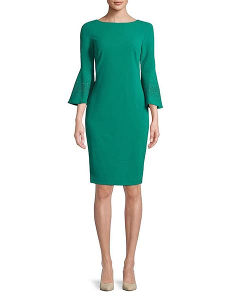 Calvin Klein Bell Sleeve Sheath Dress In Green Lyst