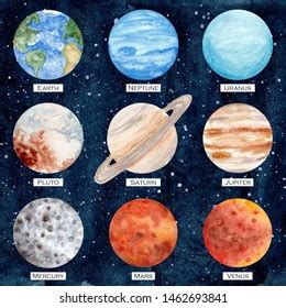 Watercolor Set Solar System Planets Earth Stock Illustration 1462693841 ...