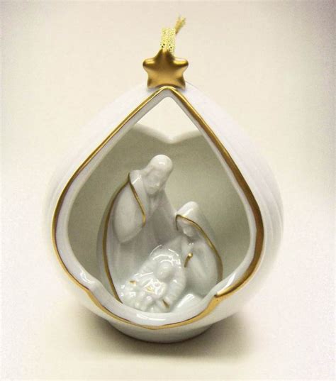 Holy Family Christmas Ornament | White Porcelain | Gold Accents | 3-1/2" - F.C. Ziegler Company