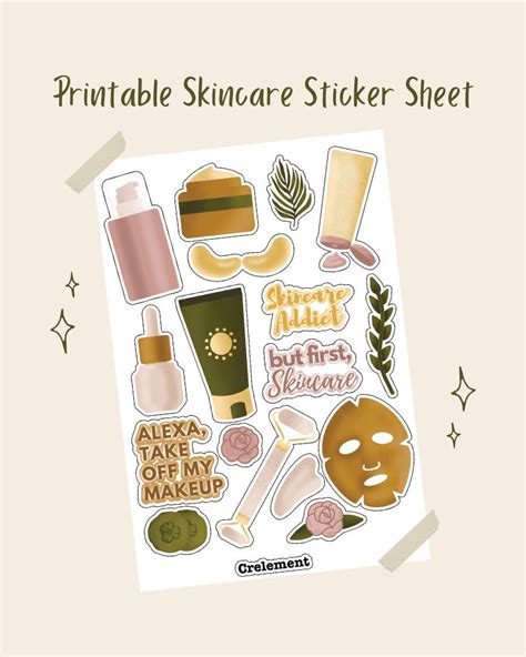 Printable Skincare Sticker Sheet For Planners Bullet Etsy