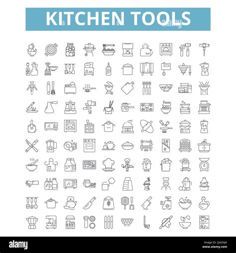 Kitchen Tools Icons Line Symbols Web Signs Vector Set Isolated