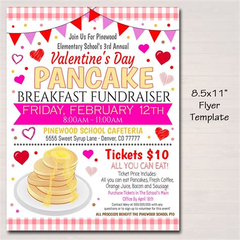 Valentines Day Pancake Breakfast Fundraiser Flyer And Ticket Tidylady