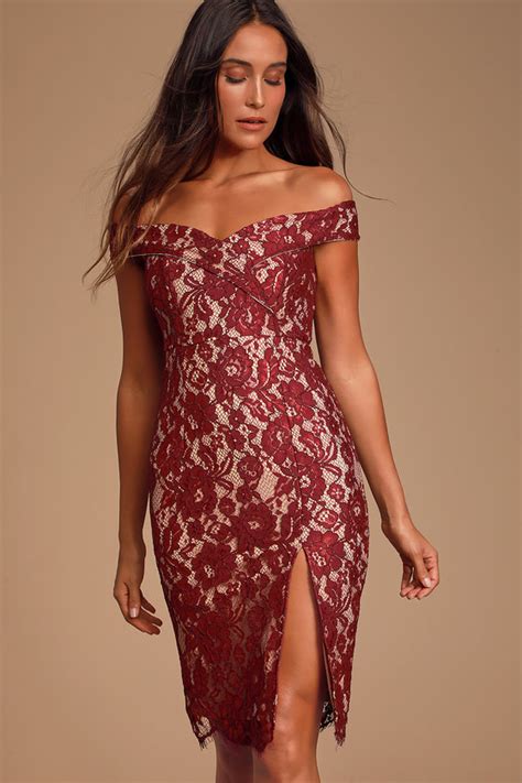 Sexy Wine Red Midi Dress Wine And Nude Dress Lace Midi Dress Lulus