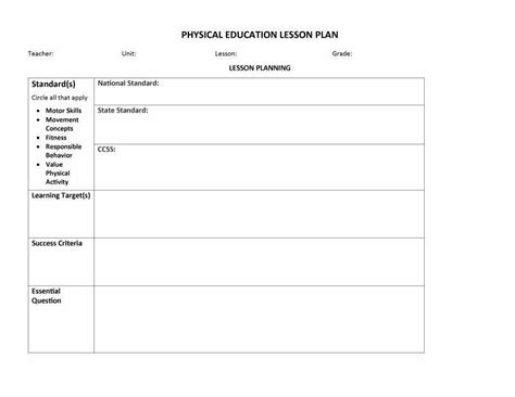 20 Elementary Pe Lesson Plan Template