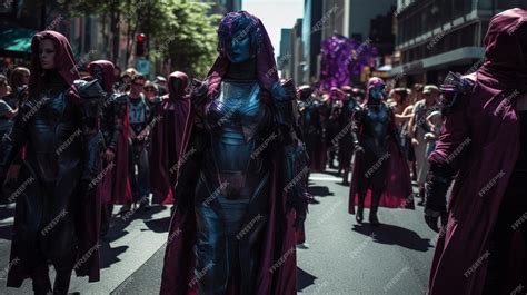 Premium AI Image | A group of people in a street with one of them ...