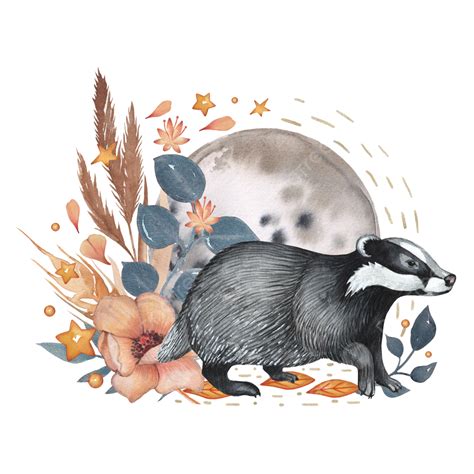 Adorable Illustration Hd Transparent, Watercolor Adorable Badger ...