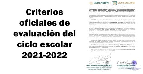 Criterios OFICIALES para la evaluación del primer período 2021 2022 y