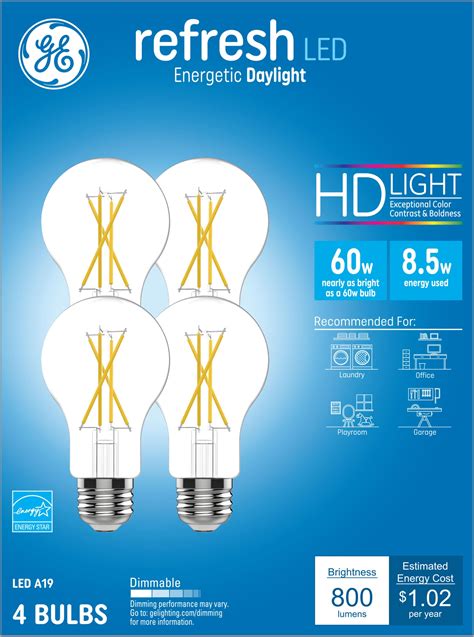 GE Refresh LED Light Bulbs Clear Finish 60 Watt Eqv Daylight A19