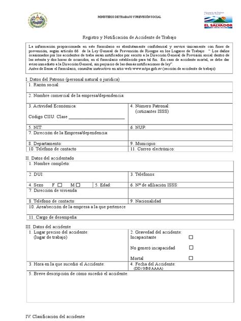 Formato Para Reporte De Accidente Al Mtps Pdf Bienestar Medicina