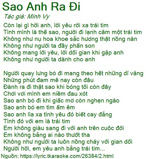 Loi Bai Hat Sao Anh Ra Di Minh Vy Co Nhac Nghe