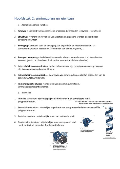 Hoofdstuk 2 Aminozuren En Eiwitten Hoofdstuk 2 Aminozuren En