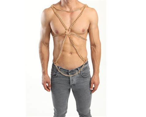 Body Chain Harness X Men Gold Bodychain Man Harness Men Etsy