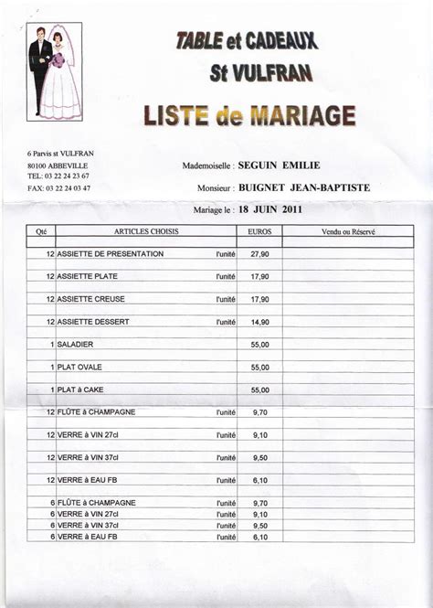 Liste Mariage Fichier PDF